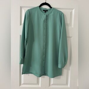 Alfani Womens Mint Green Button Down Long Sleeve Blouse Size XS